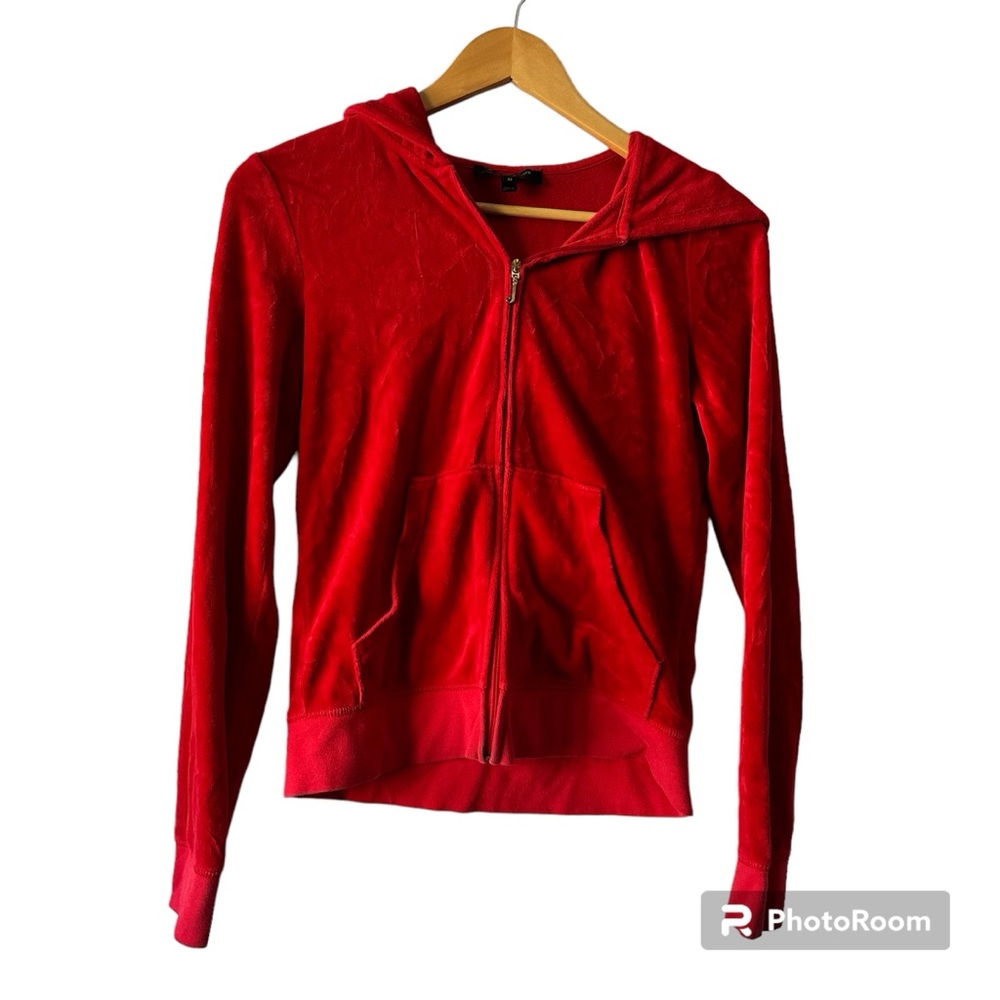 Juicy Couture Red Velour Sweat Suit Sparkle Pearl Size Small/Medium